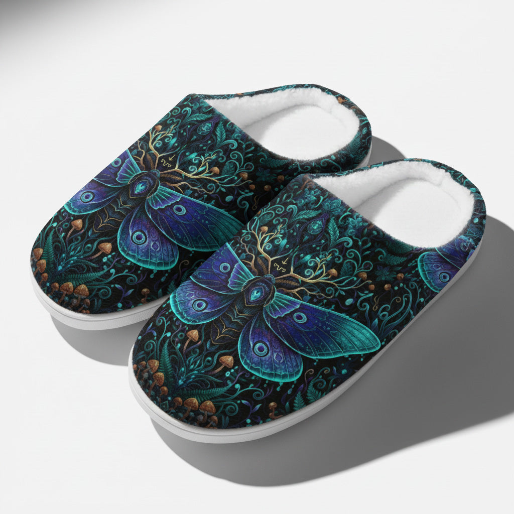 Night Shadow Moth Fleece-Lined Slippers