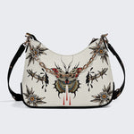 Death Moth And Flowers Print - Leather Crossbody Bag
