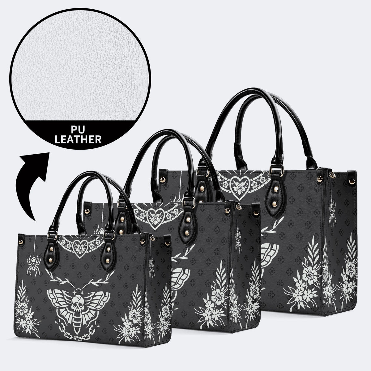 Classic Death Moth Vintage Print - Leather Handbag