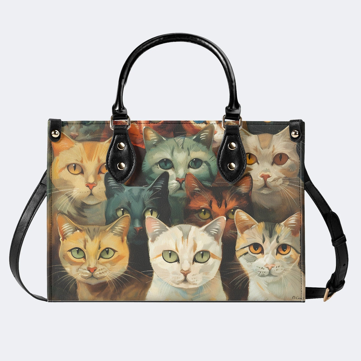 Artistic Cats Print - Leather Handbag