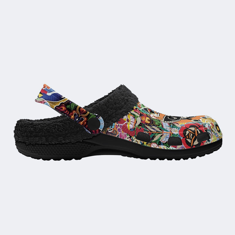 Unisex Death Moth Print - Fur Lined Slippers/Sandals