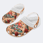 Vintage Rose Death Moth - Fur Lined Slippers/Sandals