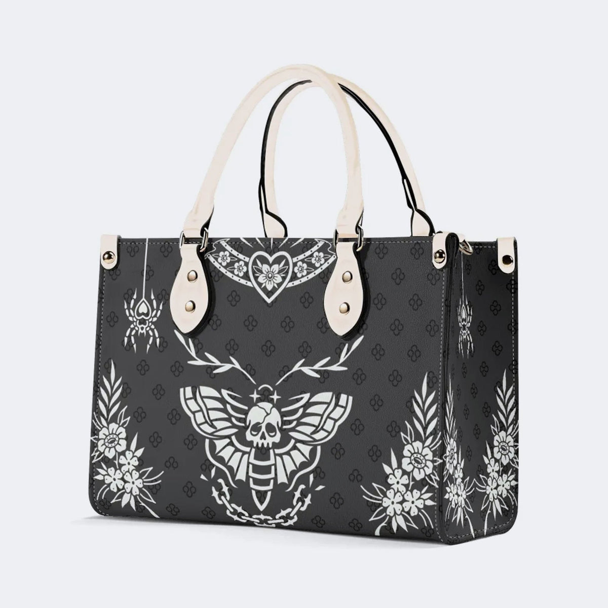 Classic Death Moth Vintage Print - Leather Handbag
