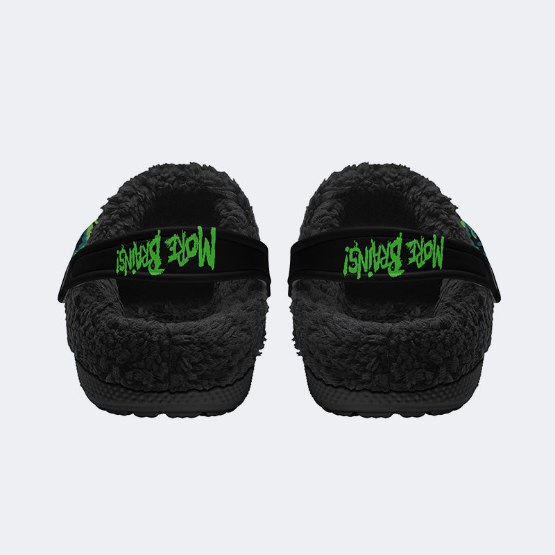 Unisex More Brains Print - Fur Lined Slippers/Sandals