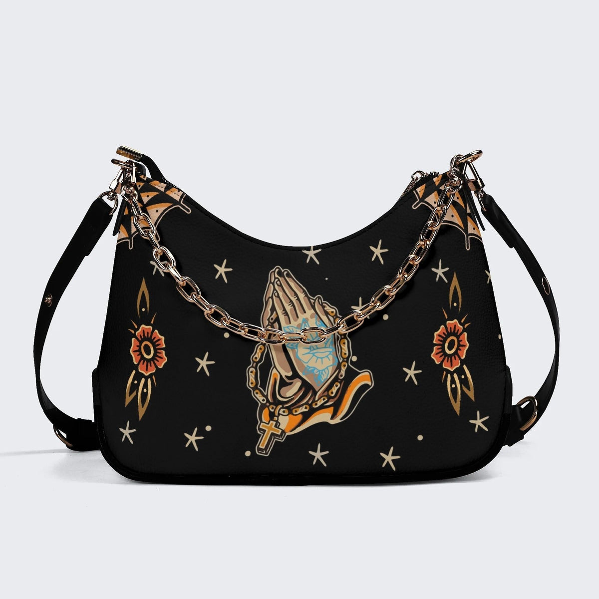 Good Luck&Roses Print - Leather Crossbody Bag
