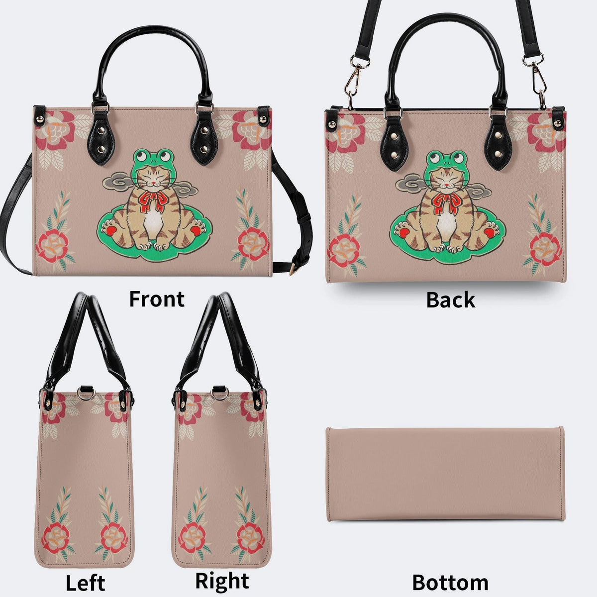 Lucky Cat Print - Leather Handbag