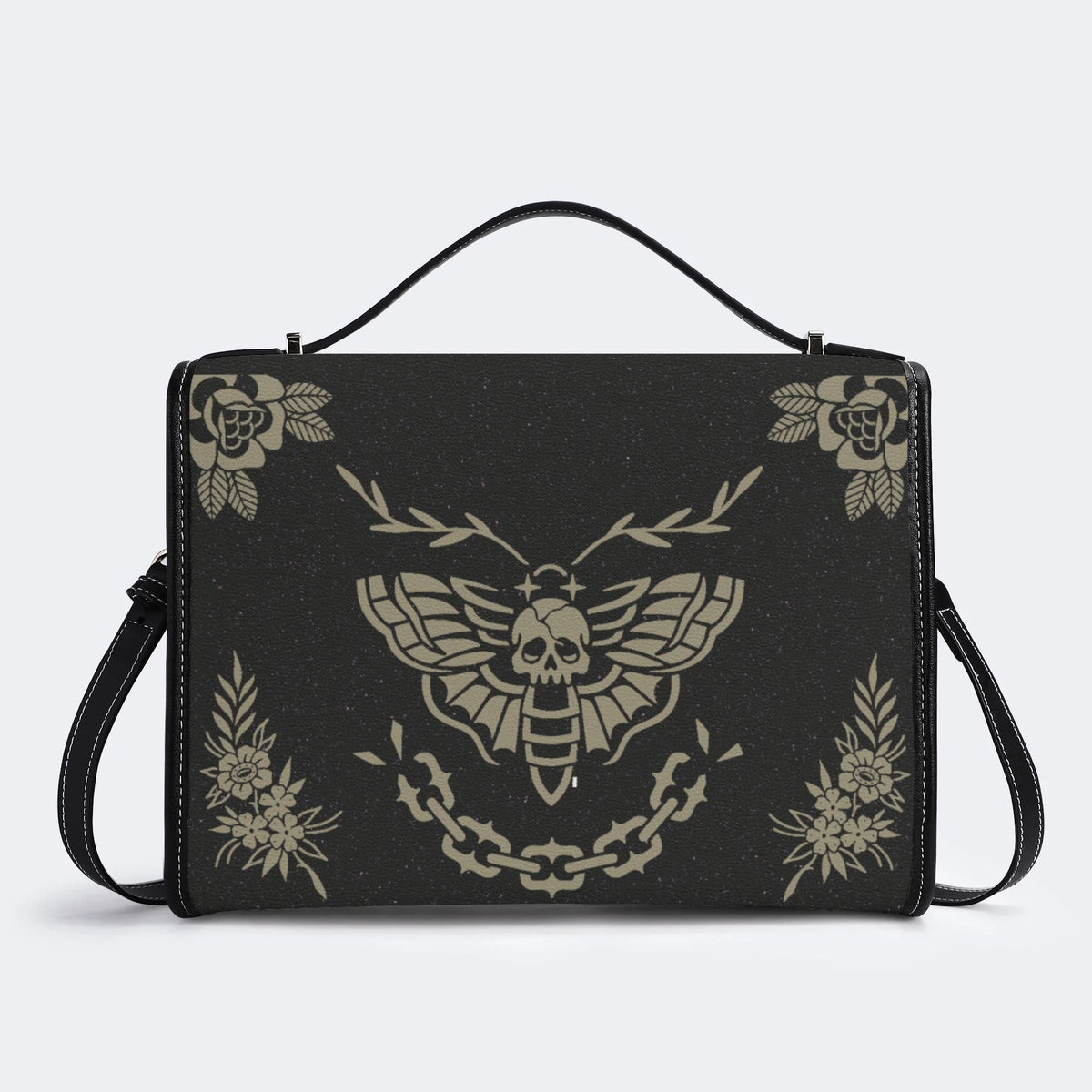 Classic Death Moth Vintage Print - Leather Satchel Bag