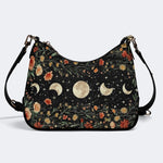 Starry Sky Over Flowers - Leather Crossbody Bag
