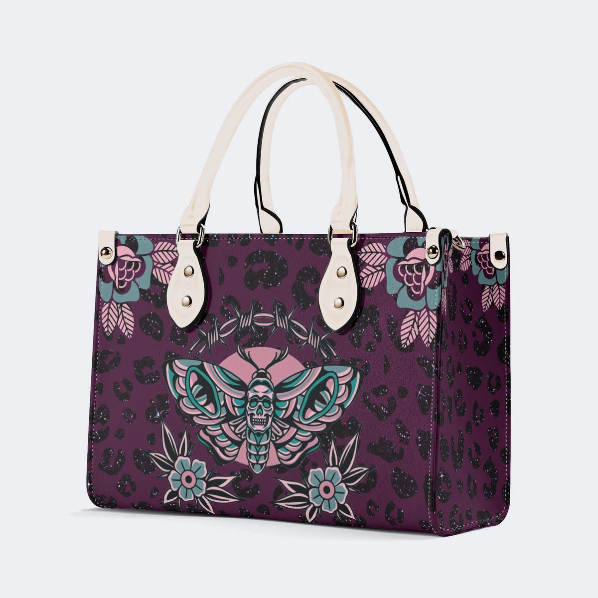Death Moth Vintage Print - Leather Handbag