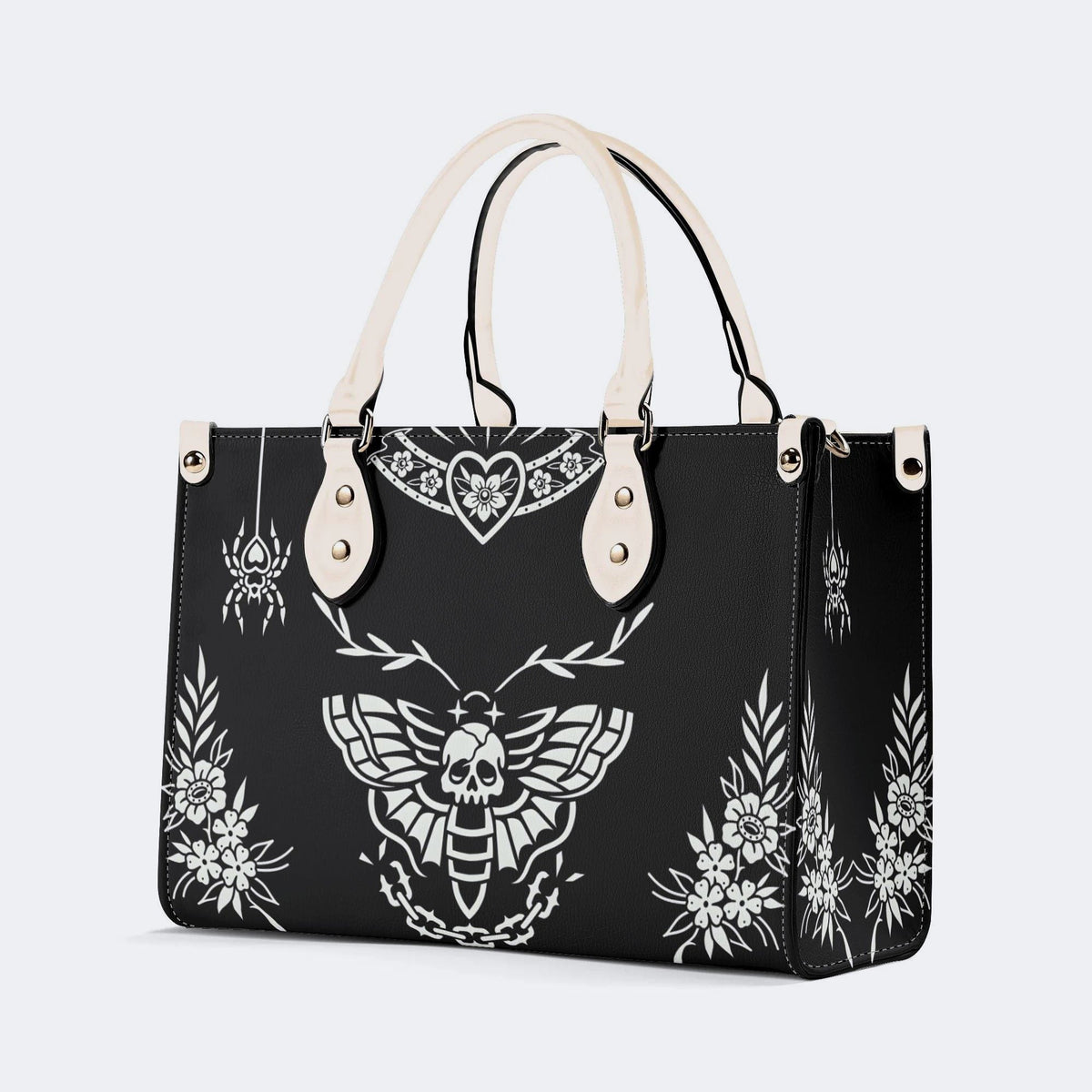 Death Moth Vintage Print - Leather Handbag
