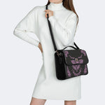 Classic Purple Death Moth Vintage Print - Leather Satchel Bag