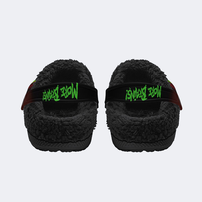 Unisex More Brains Print - Fur Lined Slippers/Sandals
