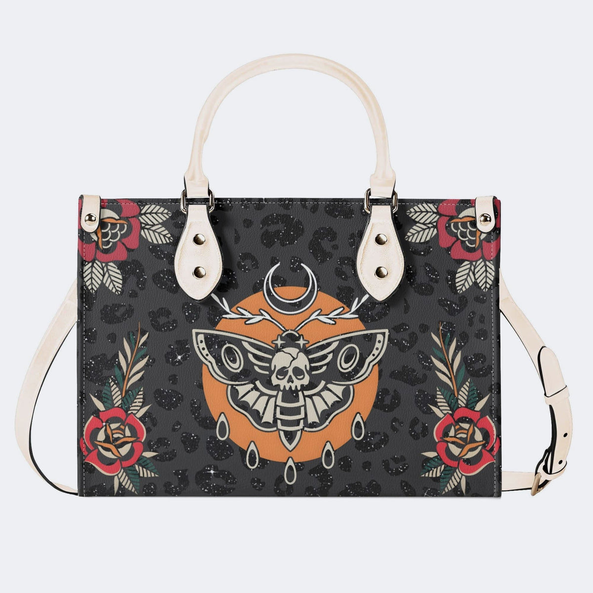 Death Moth Vintage Print - Leather Handbag