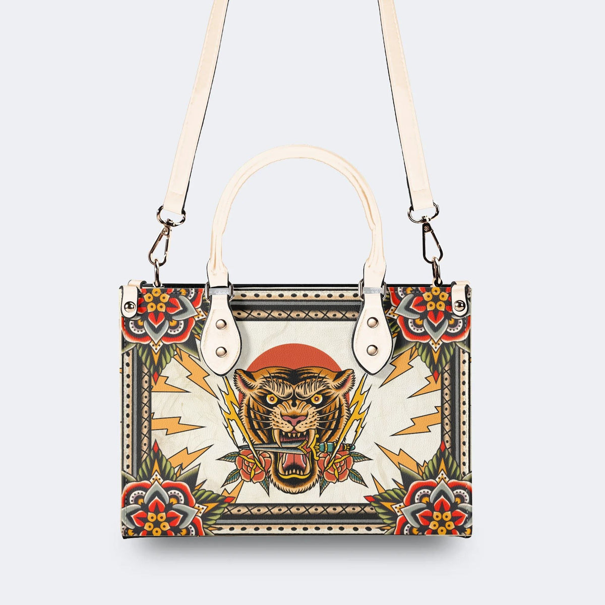 Tiger Holding Sword - Leather Handbag