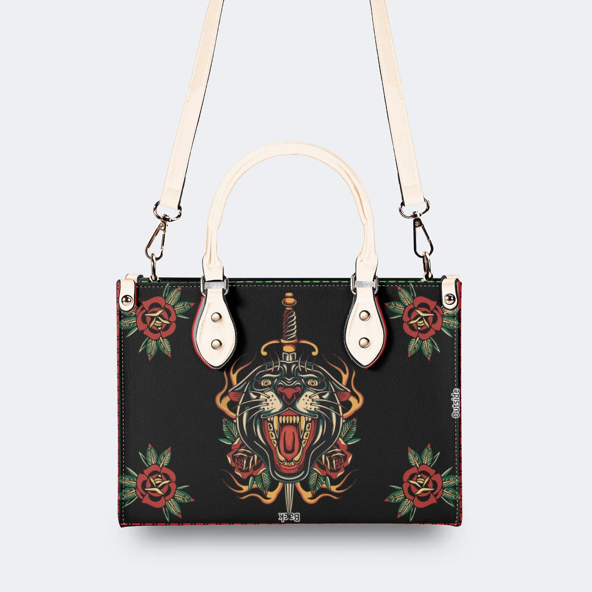 Fire Tiger Traditional Tattoo Print - Leather Handbag