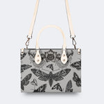 Vintage Moth And Black Lace Print - Leather Handbag