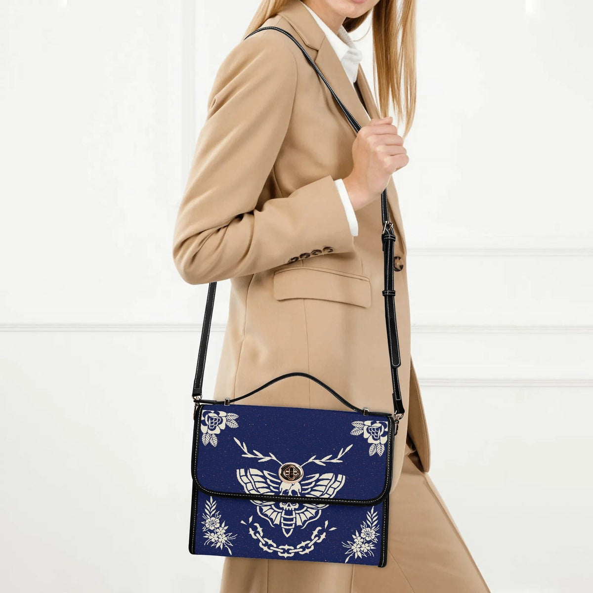 Classic Death Moth Vintage Print - Leather Satchel Bag