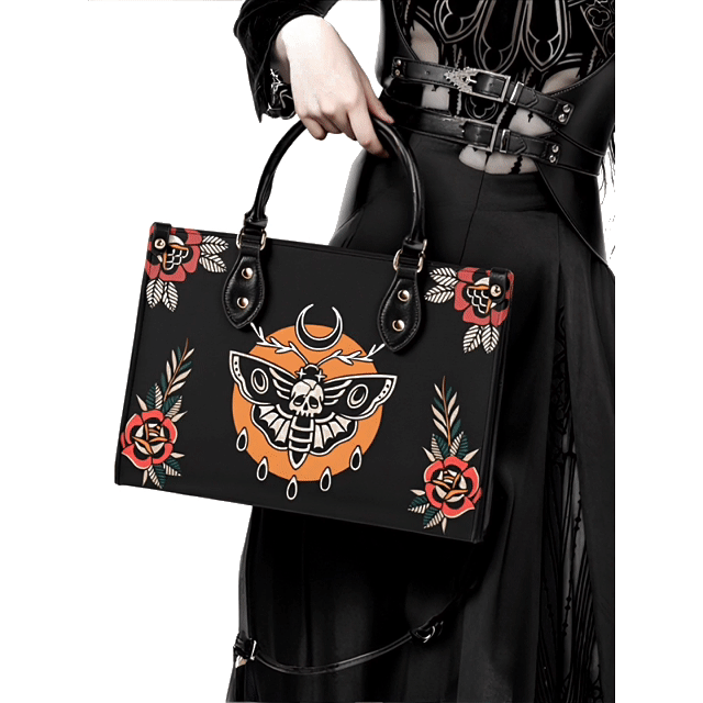 Death Moth Vintage Print - Leather Handbag