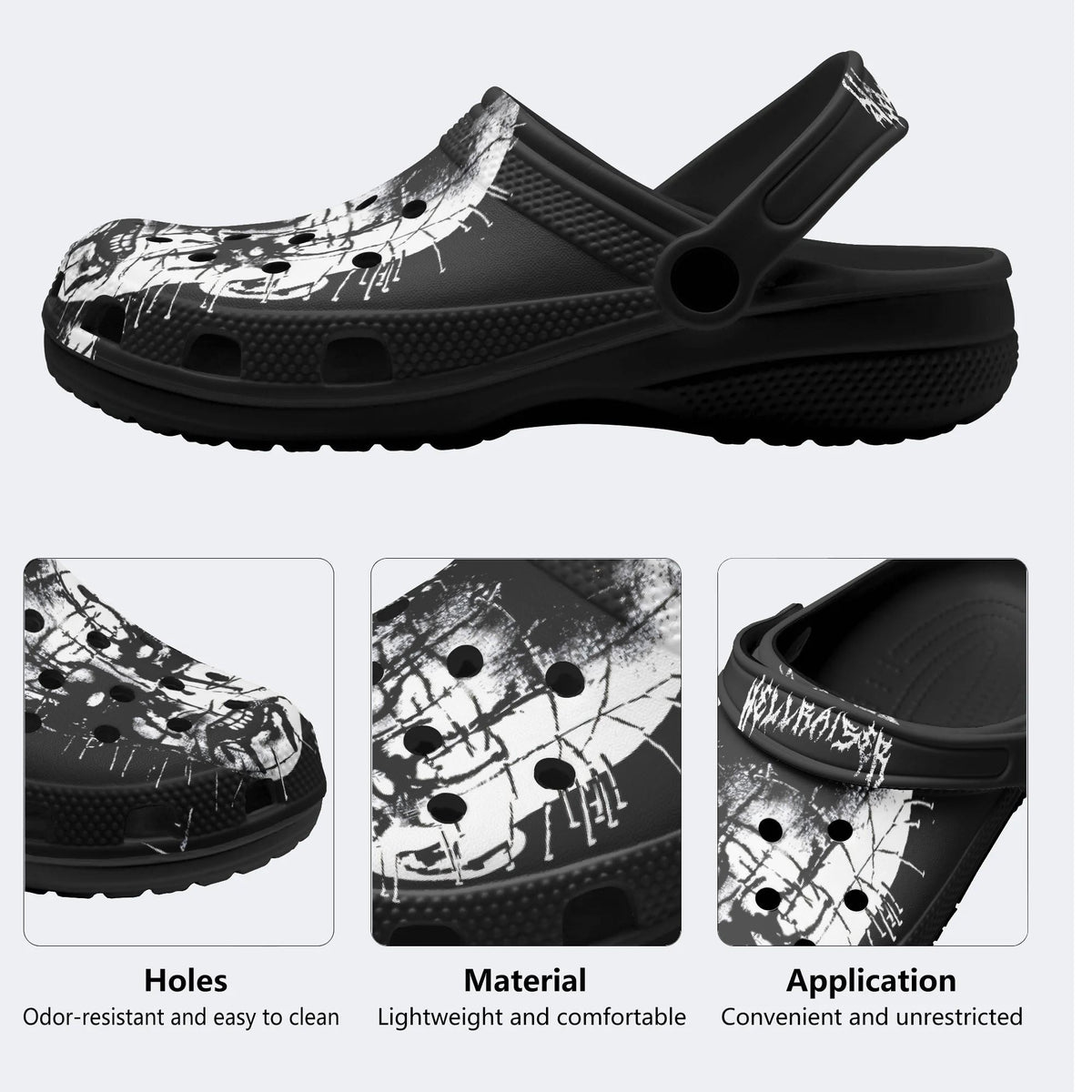 Unisex Black Metal Pinhead Print - Slippers/Sandals