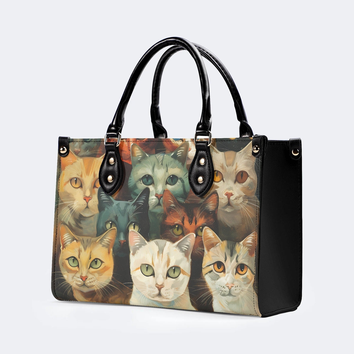 Artistic Cats Print - Leather Handbag