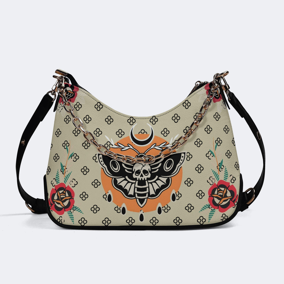 Vintage Death Moth Print - Leather Crossbody Bag