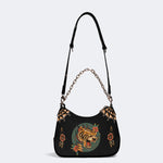 Tiger And Tiger Paw Print - Leather Crossbody Bag