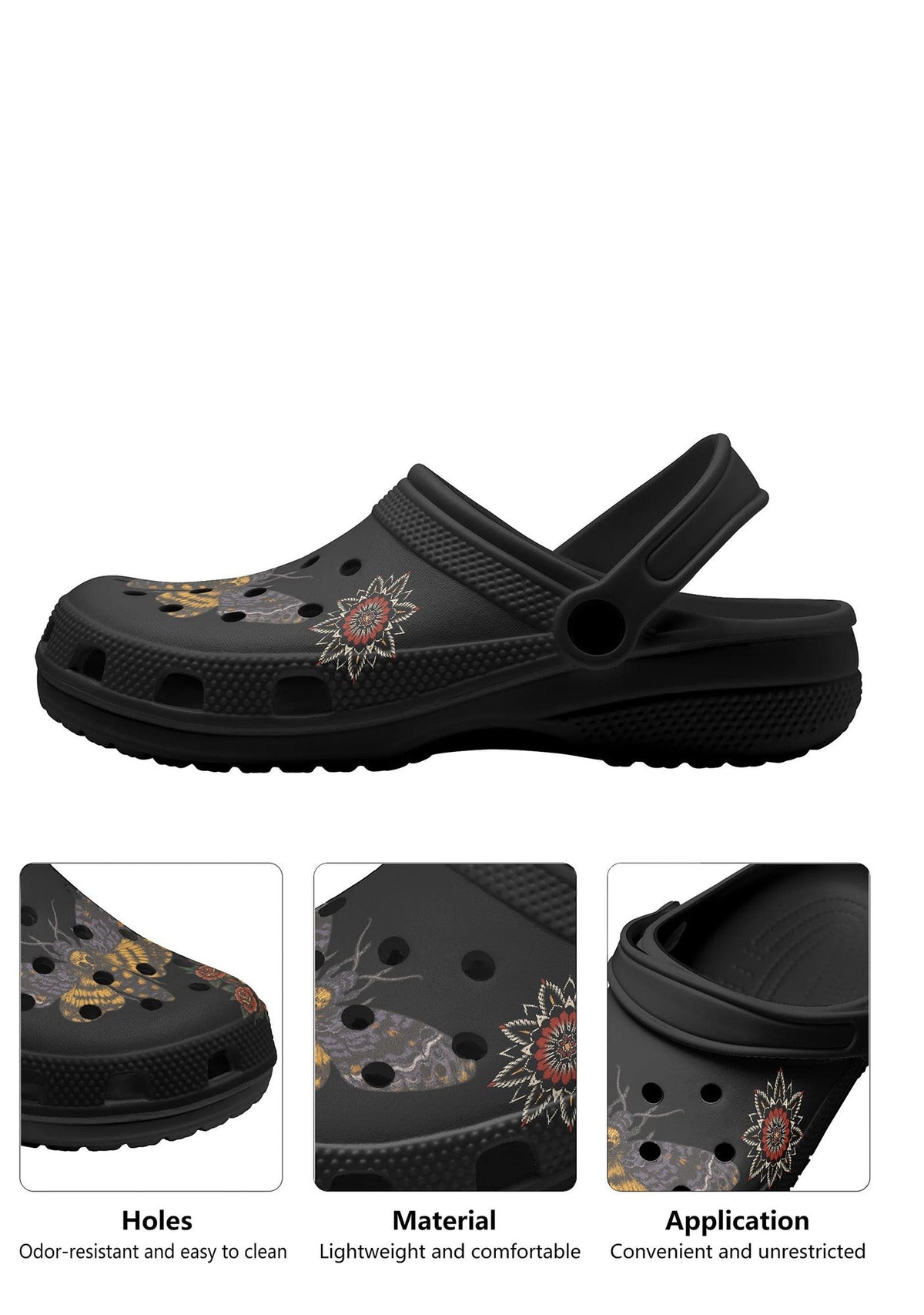 Breathable holes and lightweight design of the gothic moth slides