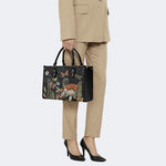 Starry Night Floral Moth Print - Leather Handbag