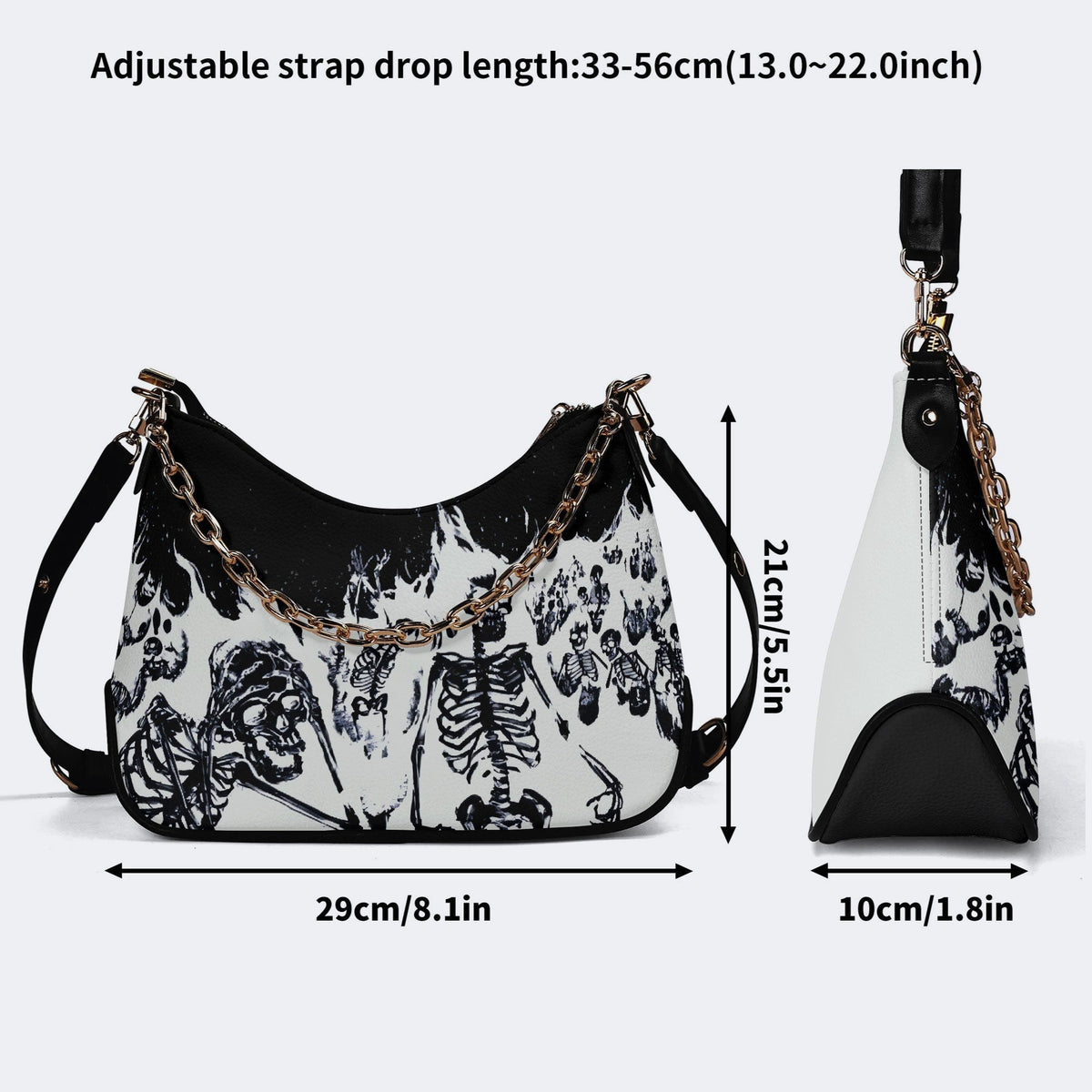 Horror Skull Print - Leather Crossbody Bag