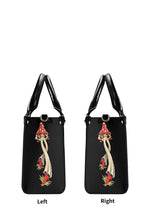 Mushroom character designs on left and right side panels of handbag