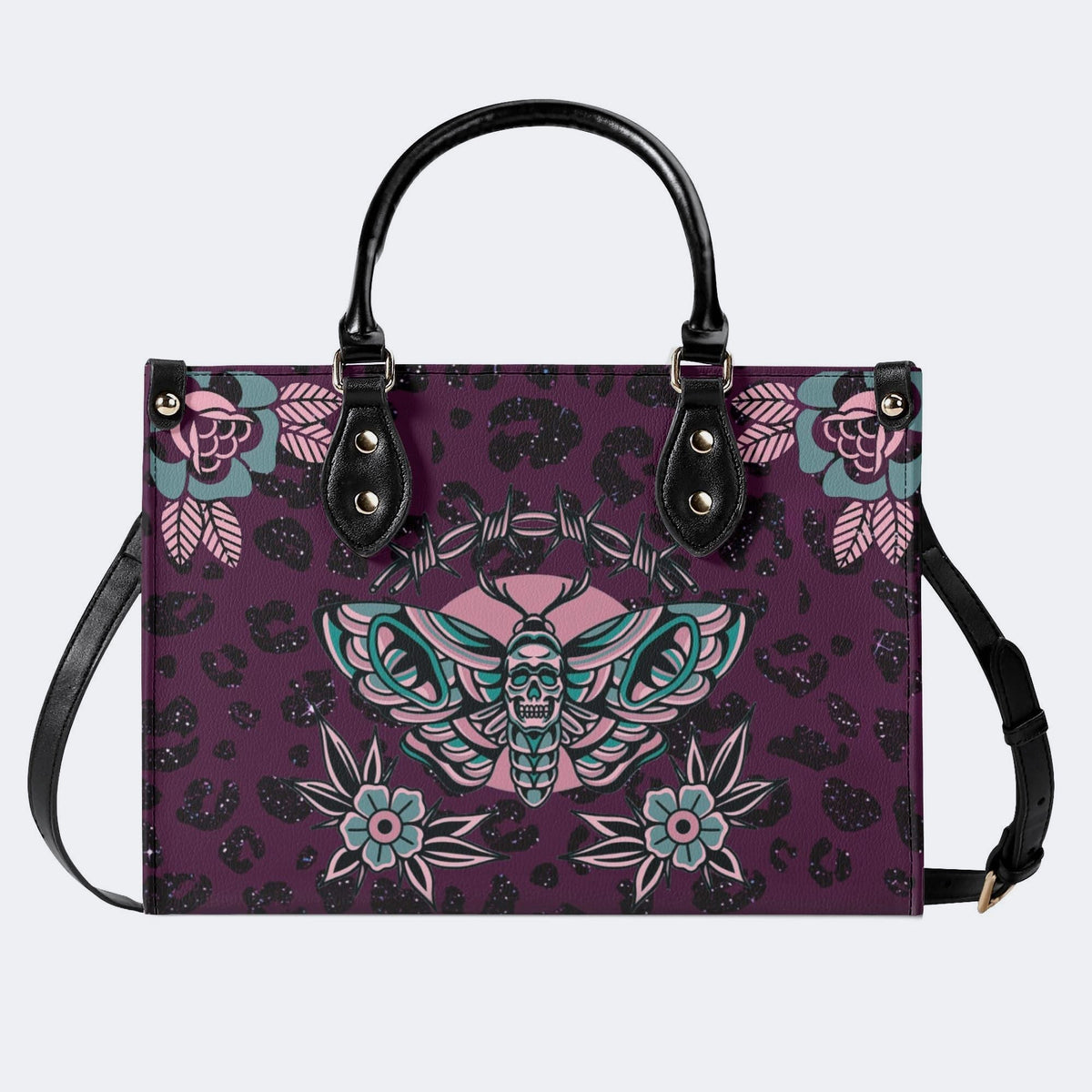 Death Moth Vintage Print - Leather Handbag
