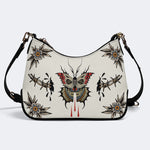 Death Moth And Flowers Print - Leather Crossbody Bag