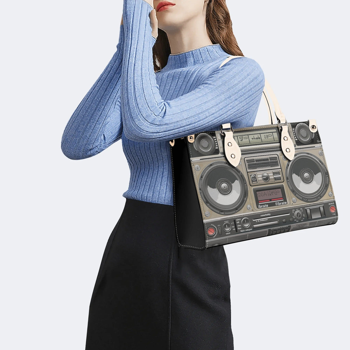 Vintage Radio Print - Leather Handbag
