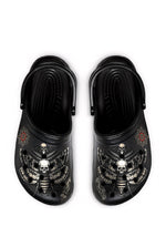 Top view of Skull Moth Ritual Slippers showing skull moth and occult pattern