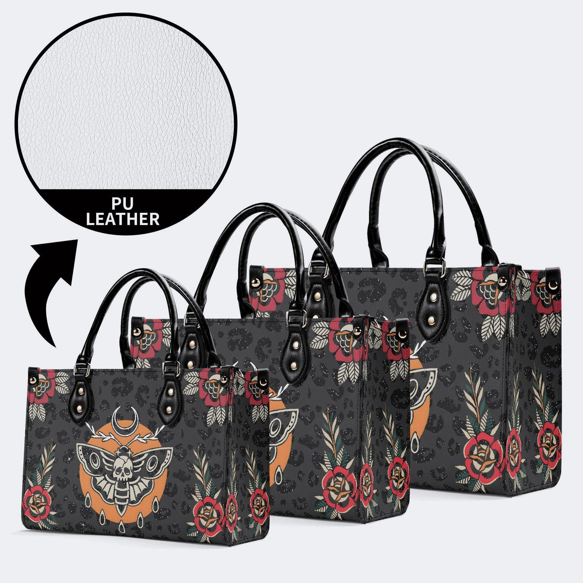 Death Moth Vintage Print - Leather Handbag