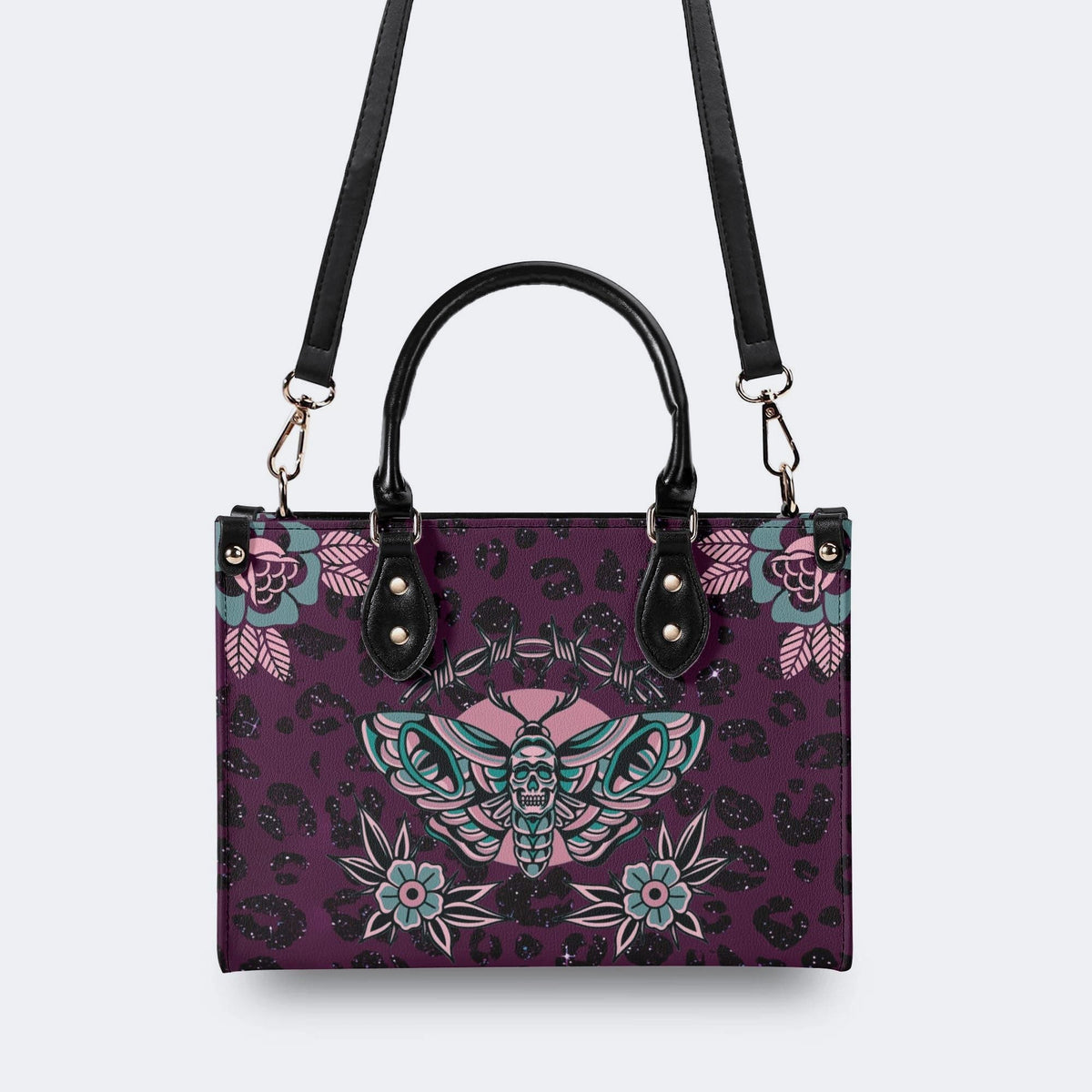 Death Moth Vintage Print - Leather Handbag