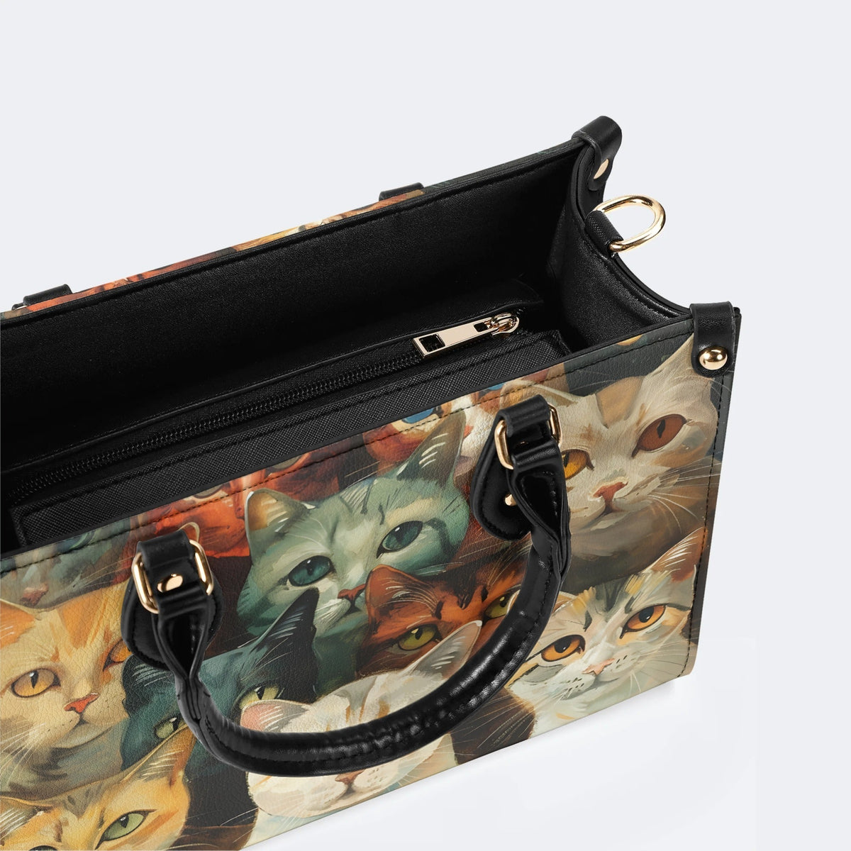 Artistic Cats Print - Leather Handbag