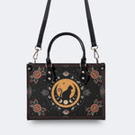 Vintage Cat And Moon Print - Leather Handbag