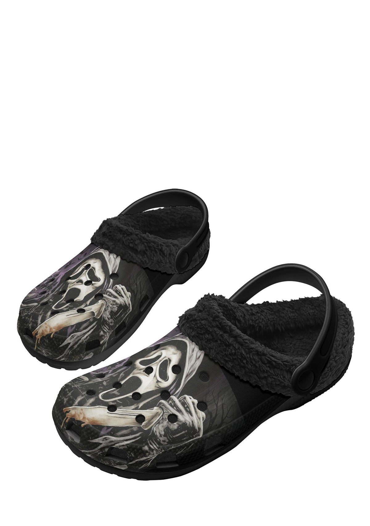 Gothic slippers with screaming face and haunted house side print