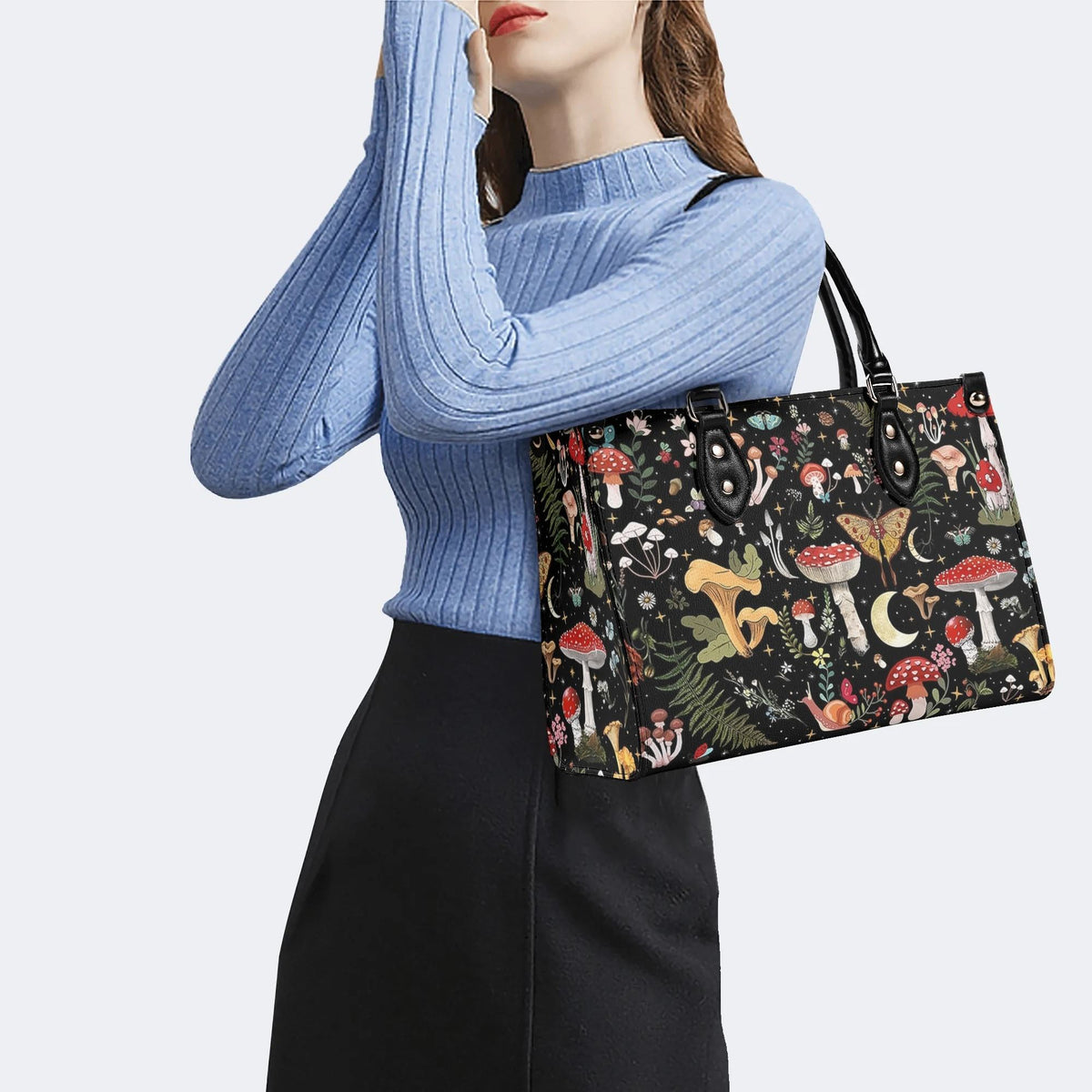 Starry Mushroom Print - Leather Handbag