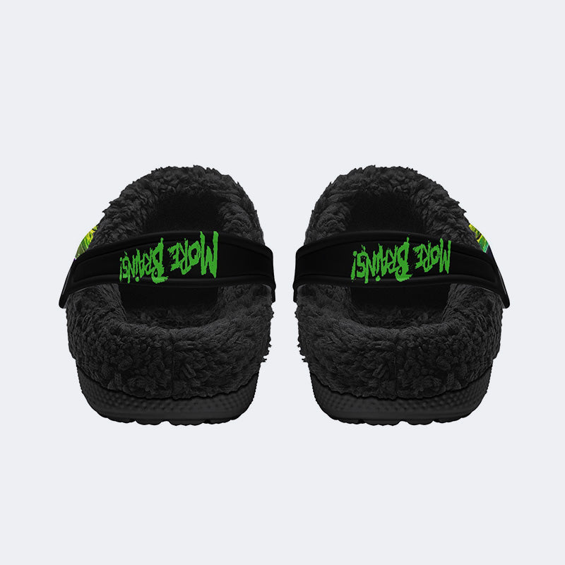 Unisex More Brains Print - Fur Lined Slippers/Sandals