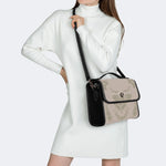 Classic Beige Death Moth Vintage Print - Leather Satchel Bag