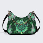 Green Plaid Death Moth - Leather Crossbody Bag