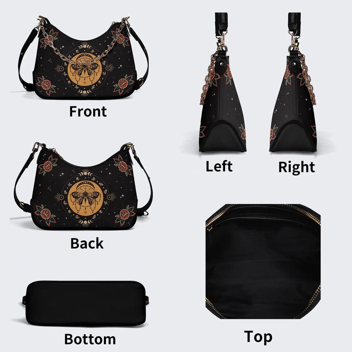 Vintage Moon Moth Print - Leather Crossbody Bag