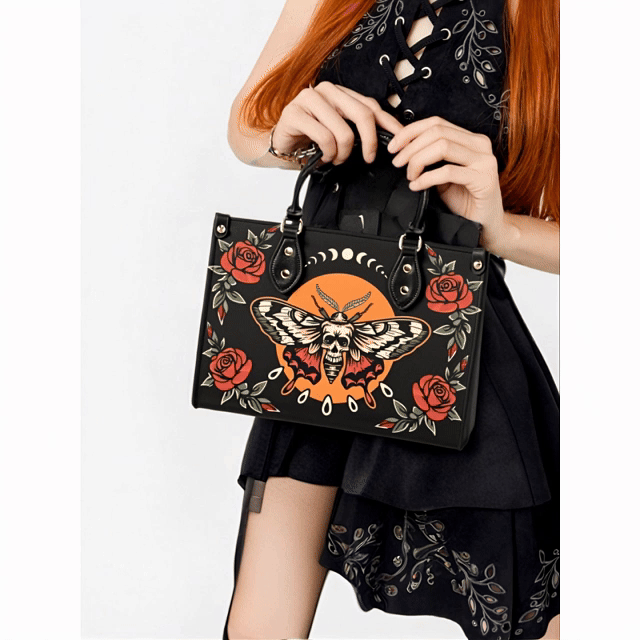 Rose Death Moth Art Print - Leather Handbag