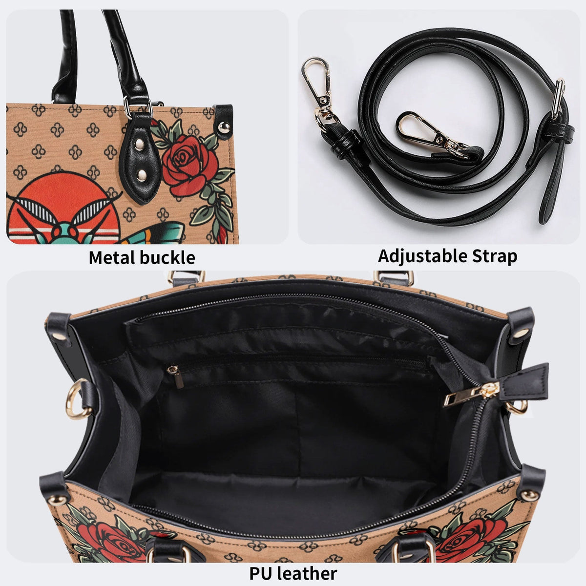 Vintage Rose Death Moth - Leather Handbag