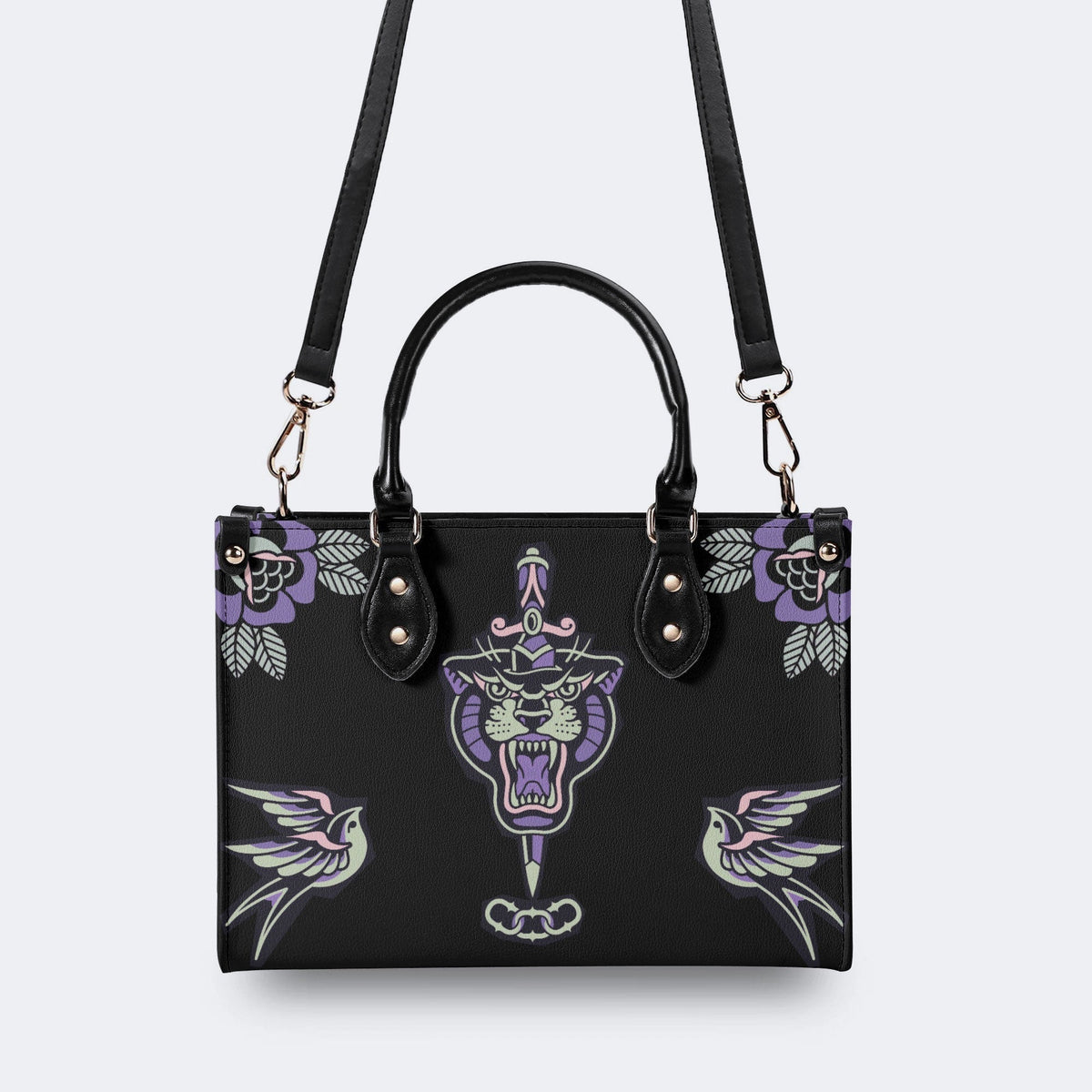 Unisex Tiger Print - Leather Handbag