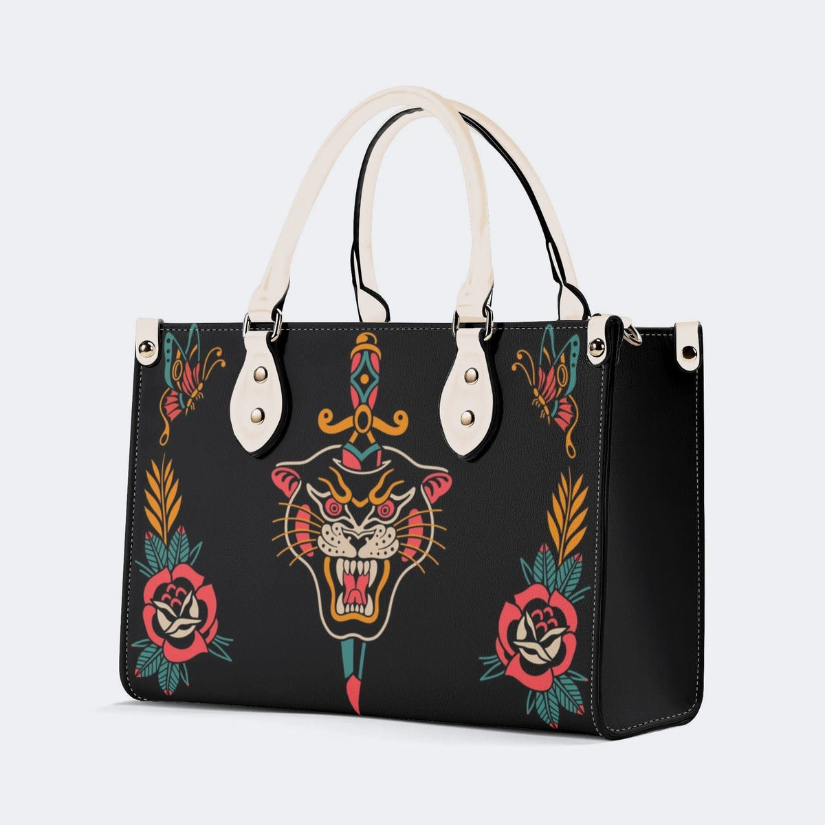 Unisex Tiger Print - Leather Handbag