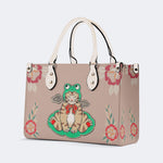 Lucky Cat Print - Leather Handbag