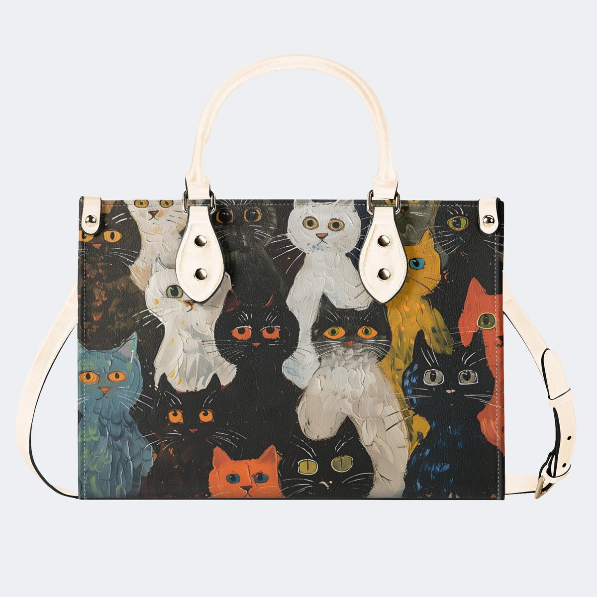 Artistic Graffiti Cats Print - Leather Handbag